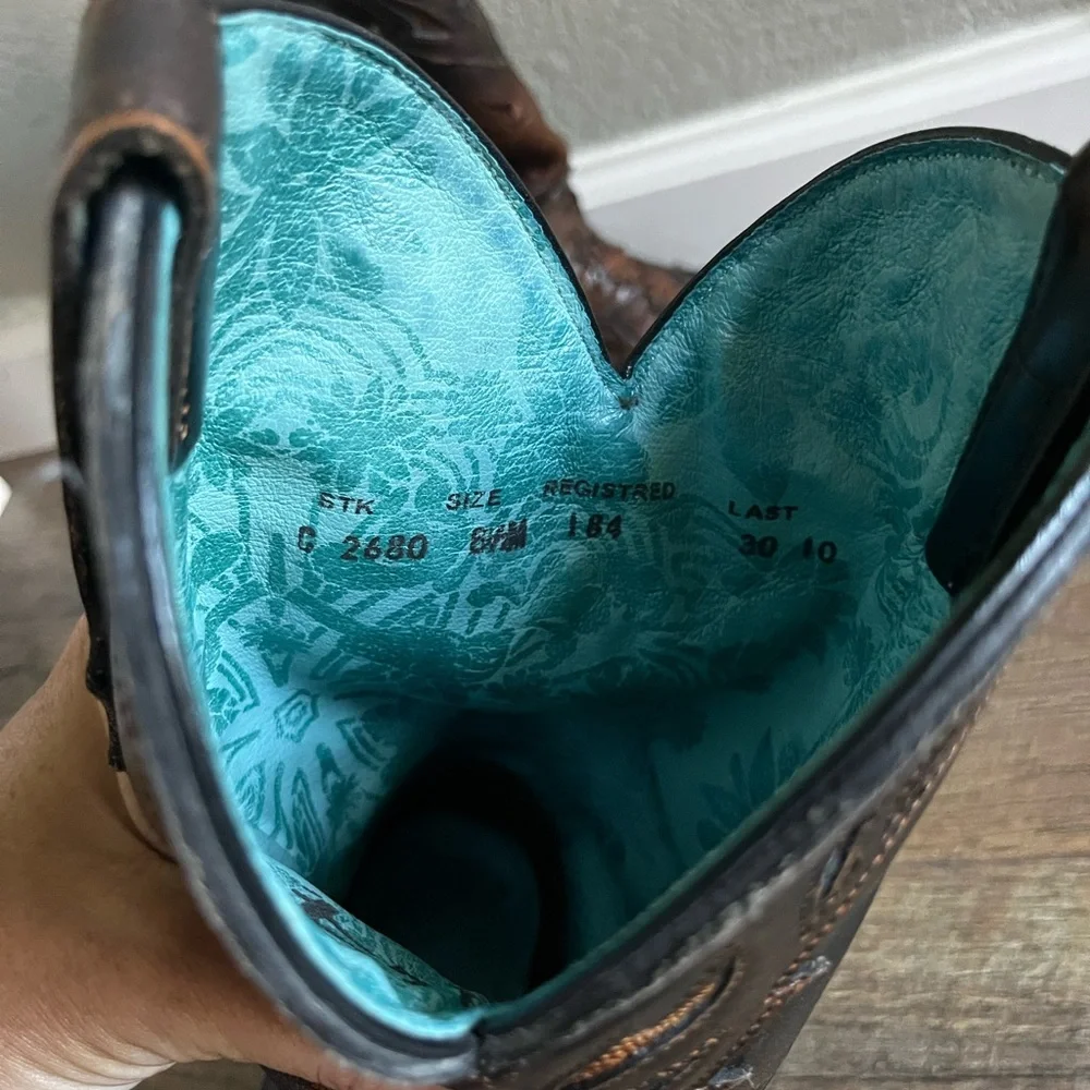 Corral Boots Cognac‎ Teju Lizard Cross Overlay Square Toe Cowgirl C2680 size 8.5 - Picture 15 of 16